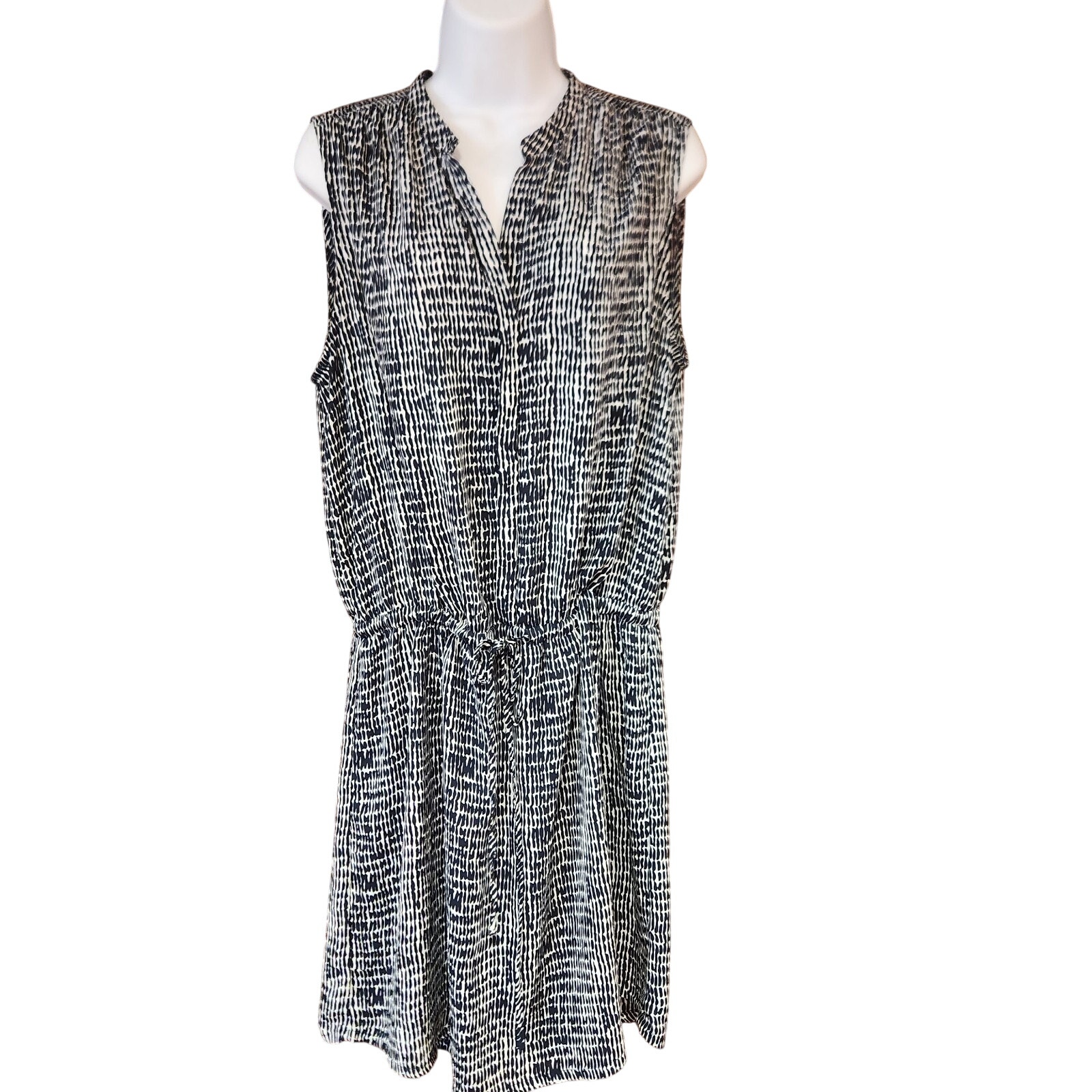 Hilary Radley Women's Sleeveless Drawstring Tunic Dress Black/White Size 12